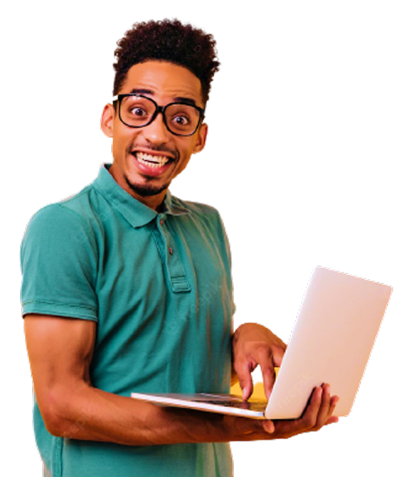 Man with laptop smiling